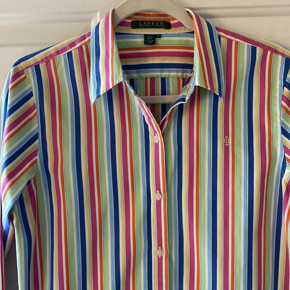 VTG Ralph Lauren Rainbow Stripe Button Down Shirt Size Medium - Picture 2 of 10